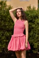 Red Gingham Smocked Bubble Hem Mini Dress - The clothing factory - Image 1