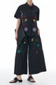 Detailed Embroidered Cotton Coord Set Black color