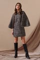 Cape Sleeved Tweed Dress Black color
