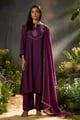 Plum Bemberg Silk Festive Kurta Set Plum color