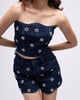 Off-Shoulder Scalloped Denim Top with Embellishments Dark Blue color