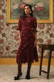 Glimmering Cutwork Applique Midi Dress Burgundy color