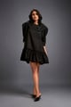 Puff-Sleeve Dress with Swarovski Floral Appliqu� Black color