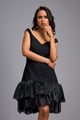 Off-Shoulder Dress with Shimmer Ruffles Black color