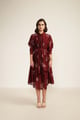 Burgundy Printed Tie up Dress with Embroidery Burgandy color