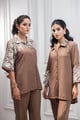 Brown Floral Embroidered Co-Ord Set Brown color