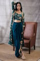 Mehr Printed Green Drape Skirt Set with Jacket Green color