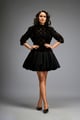 Floral-Cut Velvet Bubble Dress with Voluminous Bottom Black color