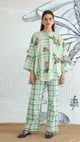 Green Checked Floral Kimono Tunic and Pants Co-ord Set - SHIVANI BHARGAVA - Image 1