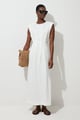 Viscose Linen Woven Pintuck Midi Dress White color