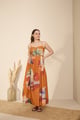 Charlotte Dress in Mystic Lagoon Print Rust color