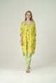 Lemon Blossom Bird & Floral Kaftan with Abstract Print Pants Yellow color