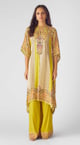 Lime Muslin Embroidered Kaftan Set Lime color