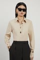 Techno Cotton Woven Shirt with Gold Clasp Beige color