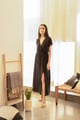 Black Rayon Midi Dress with Slit Black color
