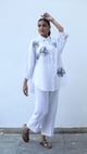 White Embroidered Flower Lounge Shirt White color