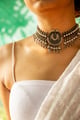 Tattva Jadau Green Ghughri Ball Choker Silver color