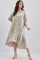 Beige Printed Kantha Work Dress Beige color