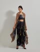 Black Botanical Drape Skirt with Printed Bustier and Cape Black color