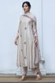 Cream Raw Silk Salwar Suit with Organza Dupatta Off White color