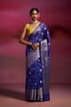 Ink Blue Banarasi Silk Cotton Saree - Dressfolk - Image 1