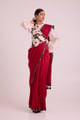 Manali - Bishop Blouse + Pre-Draped Saree + Bib White/Red color