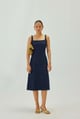 Denim Midi Dress with Deep Back Detail Blue color