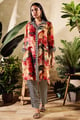 Multi Color Viscose Crepe Print Floral Flower Long Shirt and Pant Set Red color