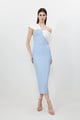 Figure Form Bandage Asymmetric Strap Knit Midi Dress Light Blue color