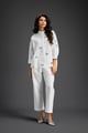 White Butterfly Embellished Pleated Shirt & Pants Set White color