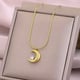 Statement Crescent Moon Zircon Necklace, Coral Gold color