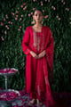 Coral Embroidered Crushed Silk Kurta Set Maroon color