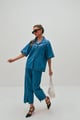 Blue Denim Oversized Shirt and Wide-Leg Pants Co-ord Set - Spacelines - Image 1