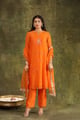 Orange Pitta Embroidered Silk Chanderi Suit Set Orange color