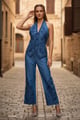 Exquisite Denim Waist Coat Embroidered Set Blue color