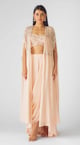 The Opulence Draped Cape Saree Peach color