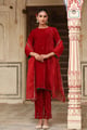 Red Hand Embroidered Crushed Velvet Coord Set Red color