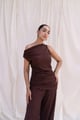 Brown Ribbed Asymmetric Top Brown color