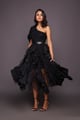 One Shoulder Bodysuit with Sequin Ruffled Skirt Black color
