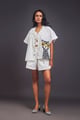 Oversized Cuban Collared Green Shirt Co-Ord White color