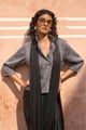 Pleated Metallic Blazer Top Pewter color