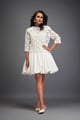 Floral-Cut Velvet Bubble Dress with Voluminous Bottom White color