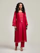 Embroidered Kurta with Scalloped Hem Red color