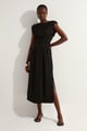 Viscose Linen Woven Pintuck Midi Dress Black color