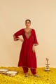 Haayat - Long Kaftan with Salwar and Dupatta Deep Red color