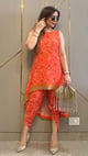 Orange Bandhej High Low Embroidered Co-Ord Orange color