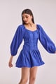Short Blue Dress with Full Sleeves Blue color