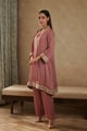 Printed Chevron Embroidered Kurta and Pant Set Maroon color