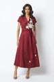 Ravena - Floral Broach Long Wrap Dress Burgundy color