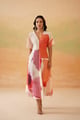 Beige Abstract Print V-Neck Cotton Midi Dress - IERA - Image 1